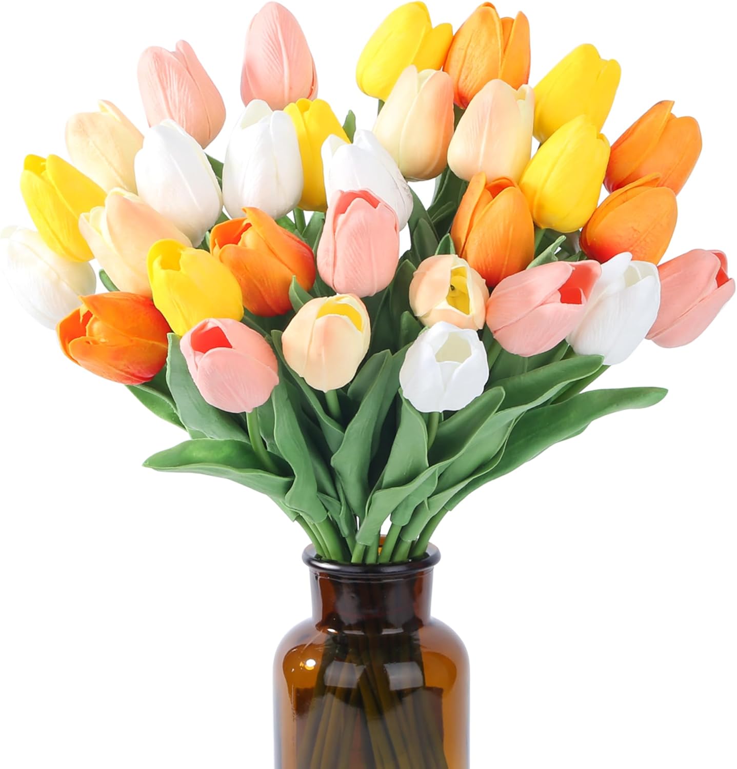 15pcs Fake Tulips Artificial Flowers Real Touch Pink 14" PU Flower for Home Kitchen Decor Spring Easter Wedding Bouquet Decorations Office Valentine's Day Gifts(Light Pink)