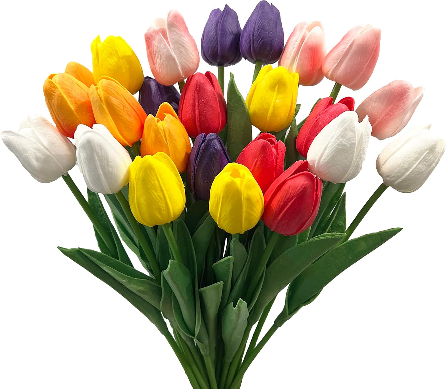 24pcs Multicolor Artificial Tulips Flowers Fake Faux PU Tulip Bouquet Real Touch Flower Arrangement for Home Room Office Party Wedding Decoration Excellent Gift Idea for Mothers Day