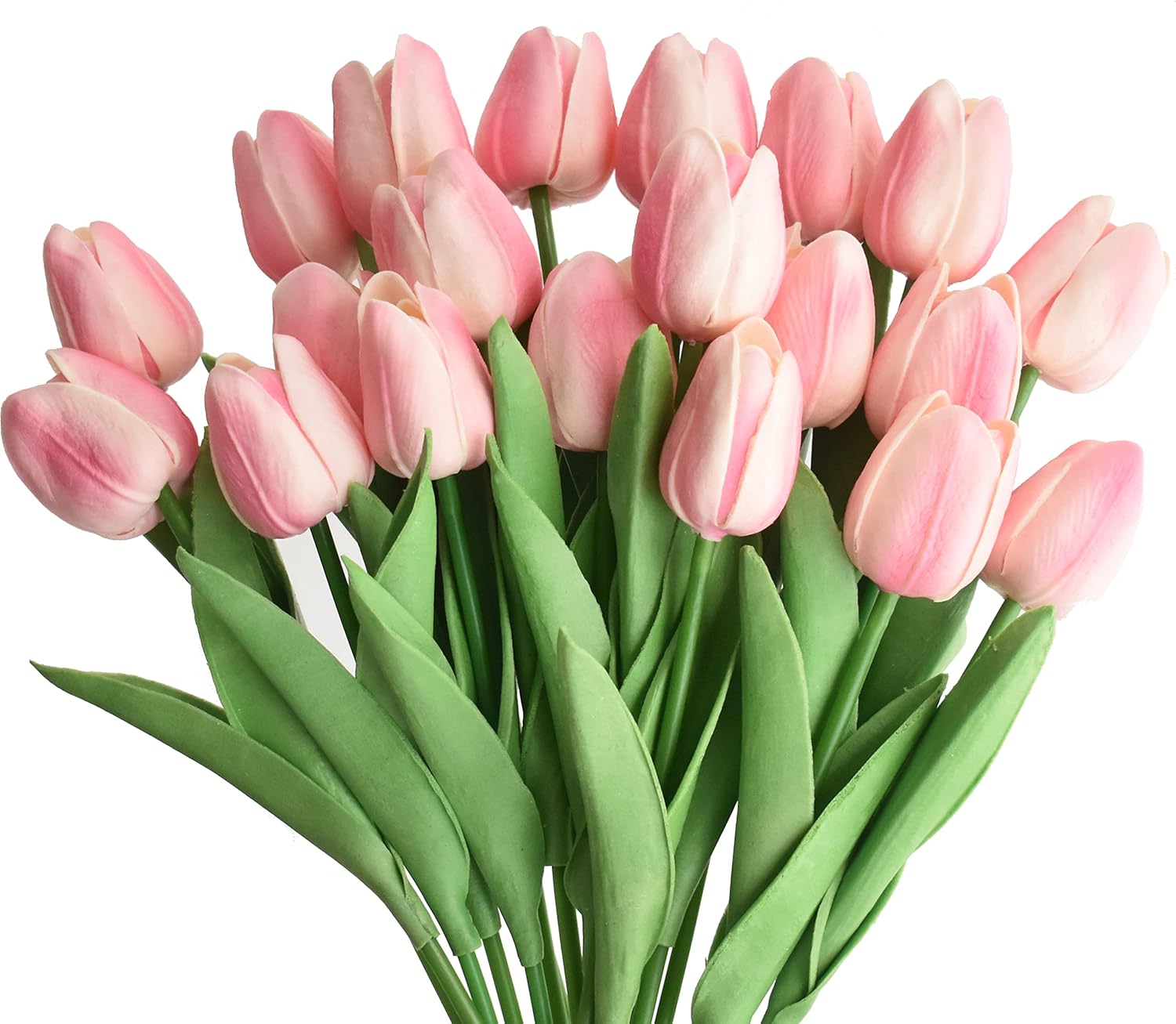 20pcs Artificial Tulips Flowers Fake Faux PU Tulip Bouquet Real Touch Flower Arrangement for Home Room Office Party Wedding Decoration Excellent Gift Idea for Mothers Day (Yellow)